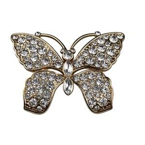 Monet Gold Tone Butterfly Brooch Clear Rhinestones